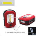 Verstellbarer Hängeband-Magnet Boden und faltbarer Standplatz Gummi 3LED + 3W COB Magnet Taschenlampe